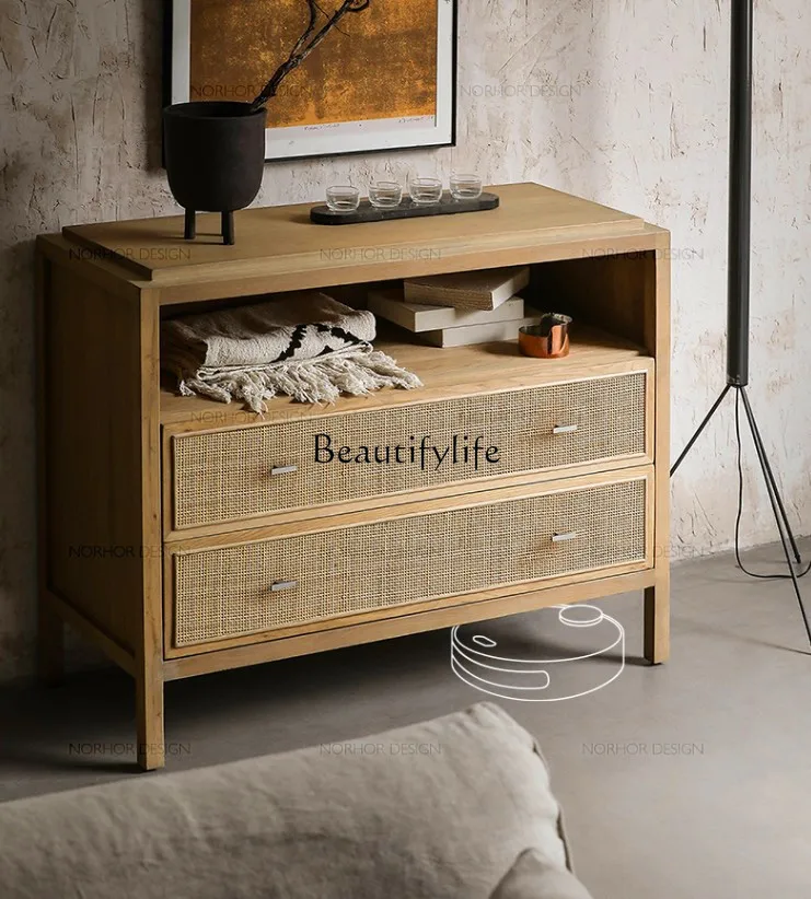 

Nordic solid wood simple retro dining side cabinet can be customized American entrance decorative cabinet