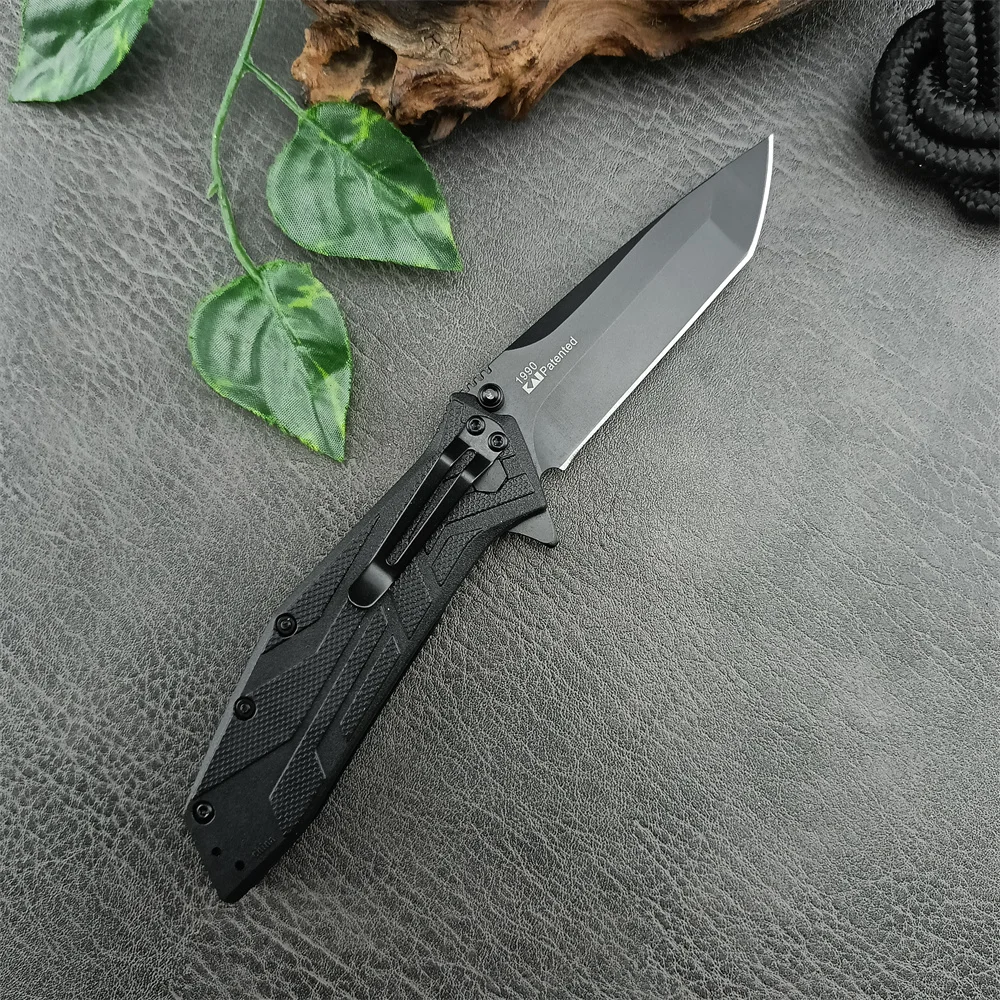 KS 1990 Black Outdoor Pocket Folding Knife 8Cr13Mov Blade Nylon Fiber Handle Flip Knife Hiking Camping Tactical Survival Knife