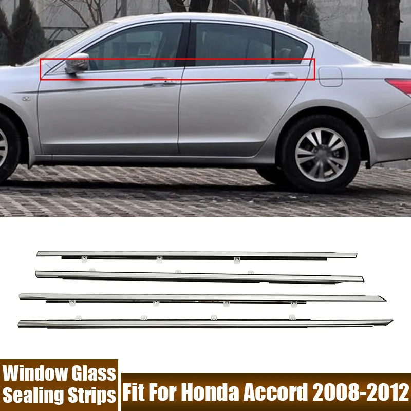 Car Door Window Glass Sealing Strips Shelters Chrome Rubber Trim Strip Fit For Honda Accord 2008-2012 Car Exterior Accessories