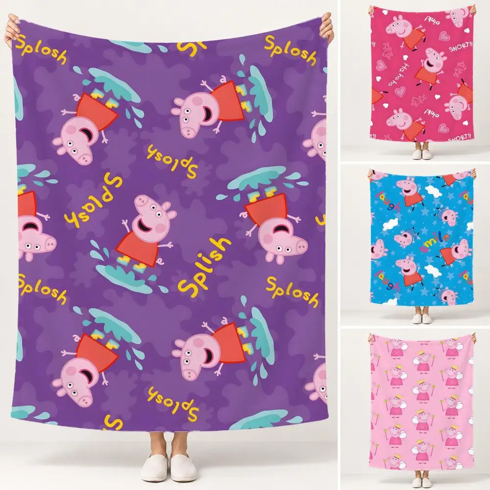 Animation Peppa Pig Throw Soft Plush Flannel Pet Blanket, Home Decor Cover for Sofa, Bed, Trip & Picnic