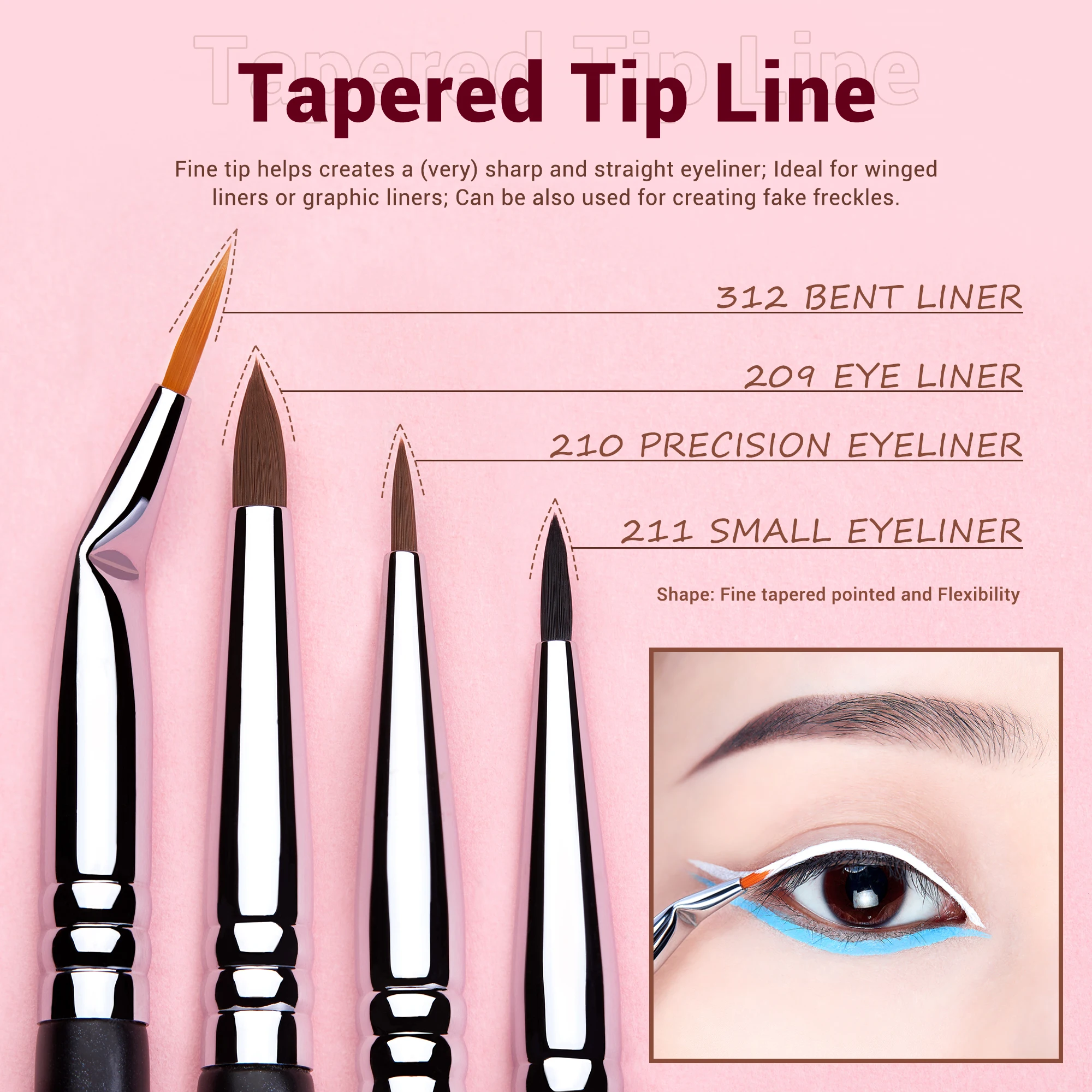 Jessup Eyeliner Brush Makeup Thin Bent Precision Angled Flat Definer Ultra Fine Pencil Precision Synthetic S151