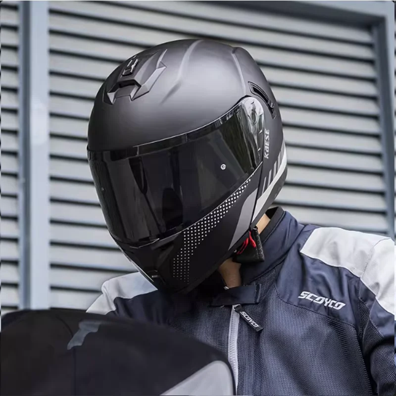 

KEAZ Classic Apparence Double Lens Flip Up Full Face Modular Motorcycle Helmet DOT ECE Certified Convenient Communication Safety