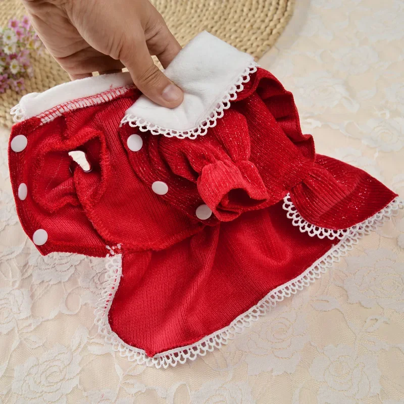 Elegant Princess Dress Dog Clothes Pearl Button Small Dogs Clothing Puppy Cat Dog Party Dress Up Winter Warm Pet Skirt Apparels