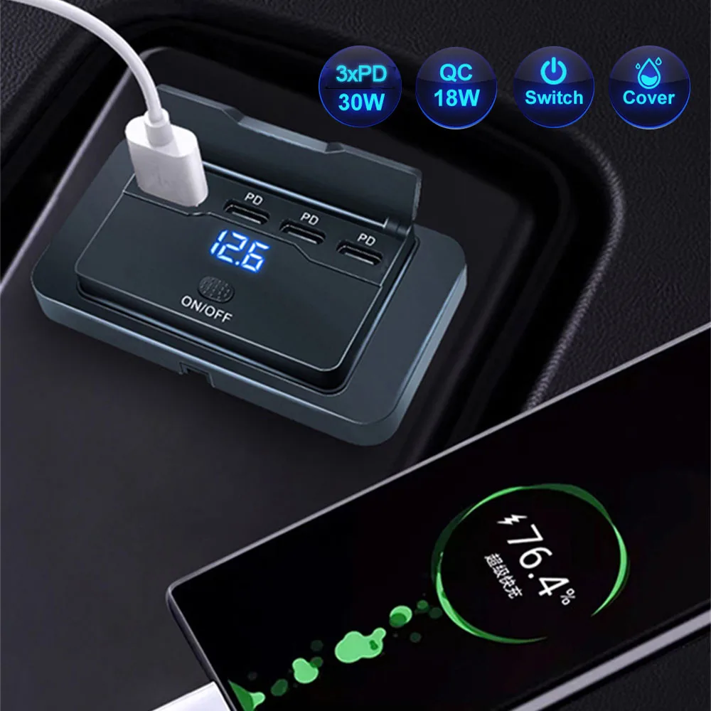 PD + QC3.0 شاحن الهاتف لوحة مقابس 12 فولت/24 فولت RV منفذ USB 4 منافذ شحن سريع المقبس مع مفتاح الجهد لسيارة حافلة RV شاحنة #3