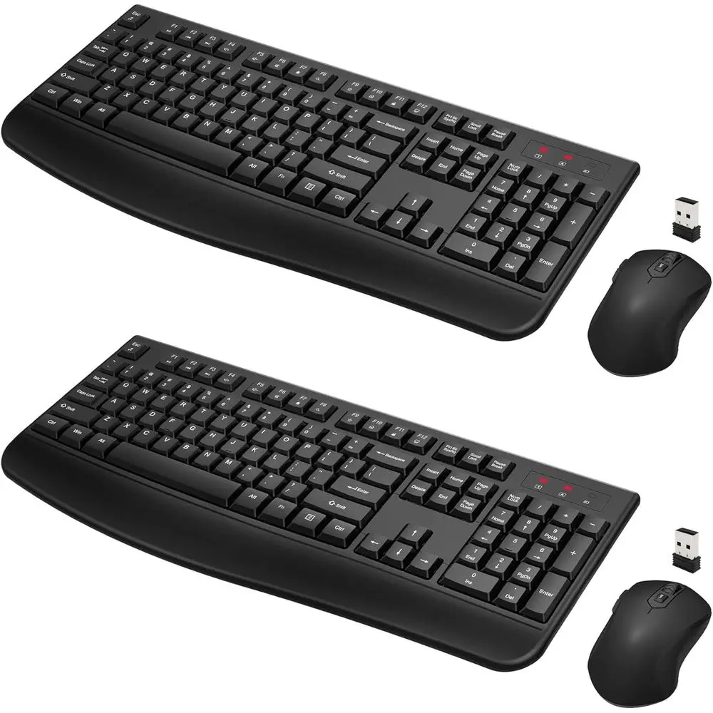 2.4GHz Wireless Keyboard and Mouse Set with Full-Sized Comfortable Rest for Windows and OS X Compatible PCs/Laptops (2-Pack)