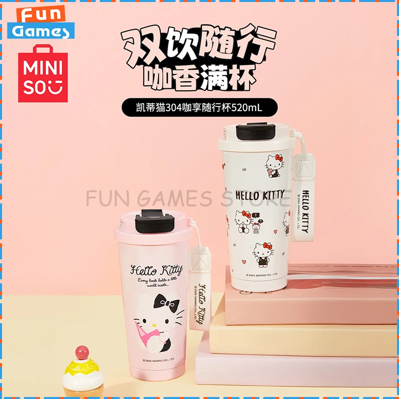 

New MINISO Hello Kitty Series Sippy Cups 304 Accompany Cup With Lifting Rope 520mL Custom Collectible Kawaii Birthday Gift