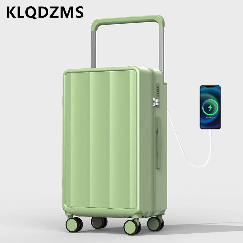 

KLQDZMS USB Charging Suitcase Multi-functional Boarding Case 24"26 Inch Trolley Case ABS+PC Combination Case 20" Rolling Luggage