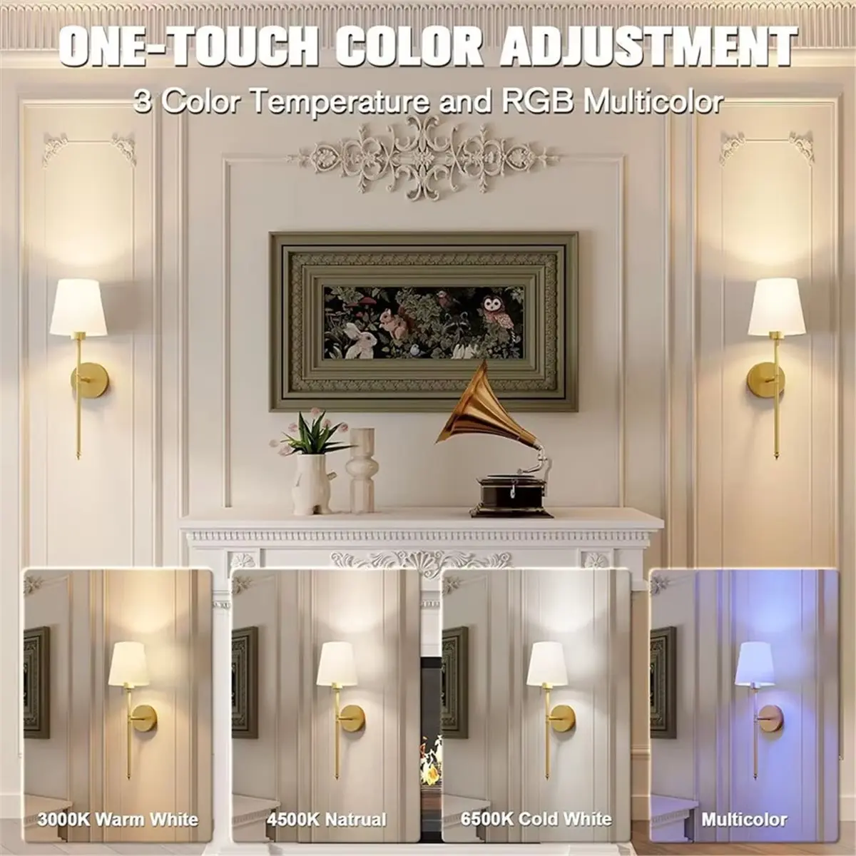 【BRILLIANT 】2 Pcs Wall Lights Battery Operated Wall Sconces with Remote RGB Colors Modes Rechargeable Indoor Bedroom Lighting
