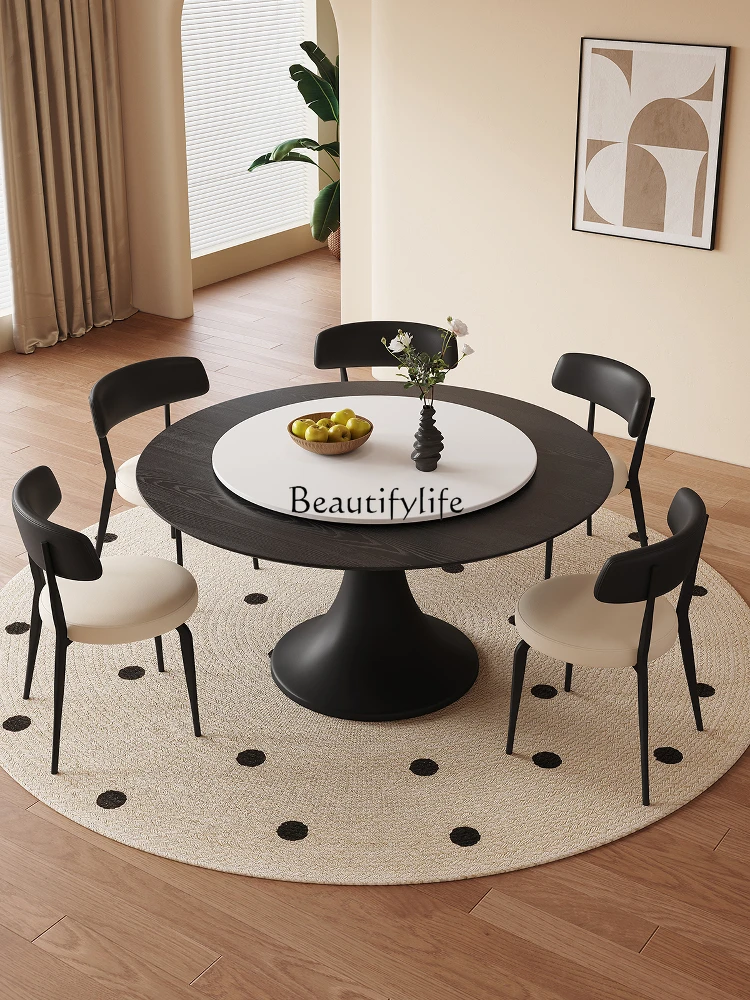 

04**Medieval solid wood round table household small apartment round black walnut French retro dining table