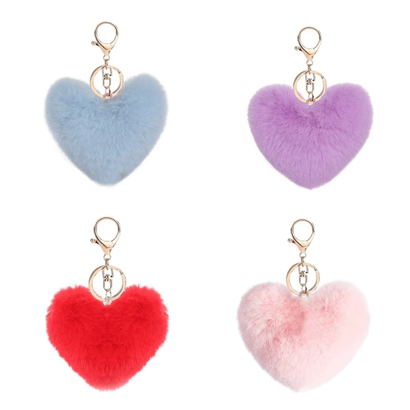 Creative Cute Colorful Plush Peach Heart Keychain Bag Pendant Charms Car Key Accessories Trinket For Girl Fashion Keyring