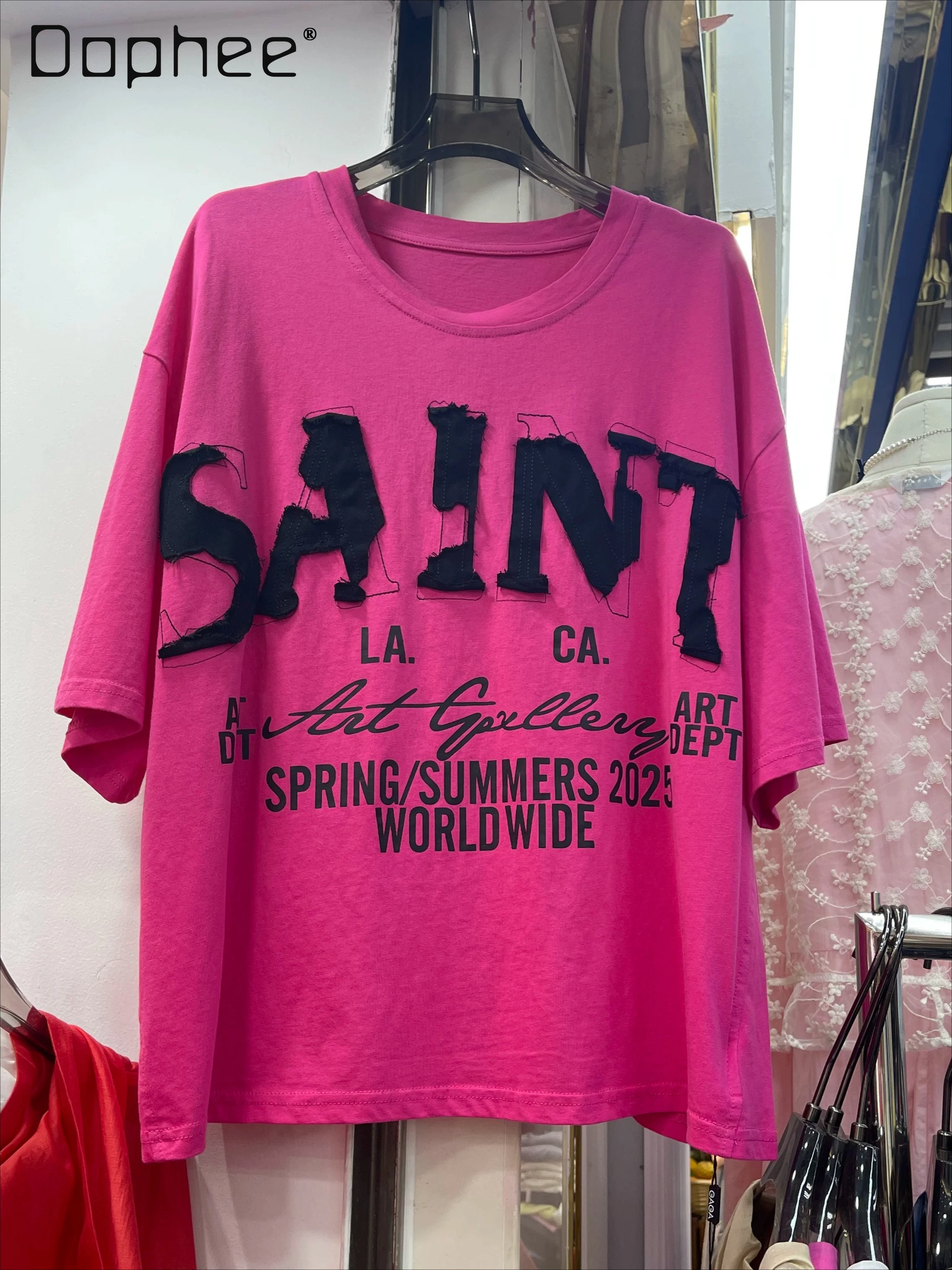 

American High Street Sticker Embroidered Short-sleeved T-shirt Women's Summer Loose Couple Half-sleeved Tee Tide Tops