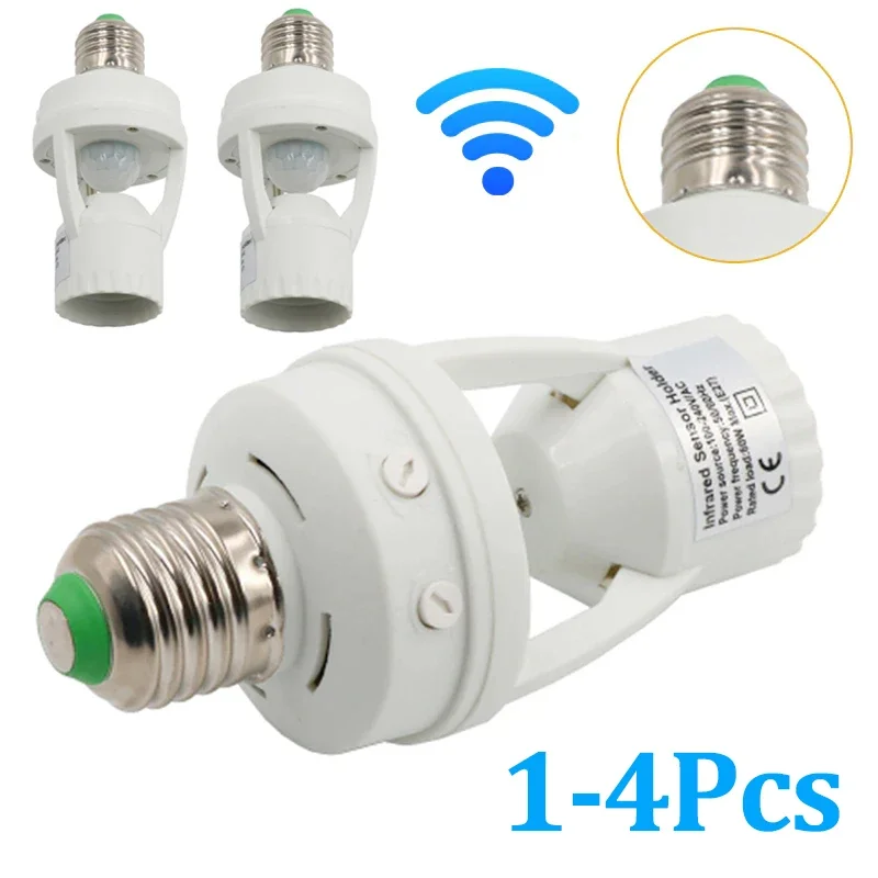 Convertitore presa 1-4Pc AC100-240V E27 con sensore di movimento PIR fiala LED E27 Base lampada interruttore intelligente portalampada lampadina