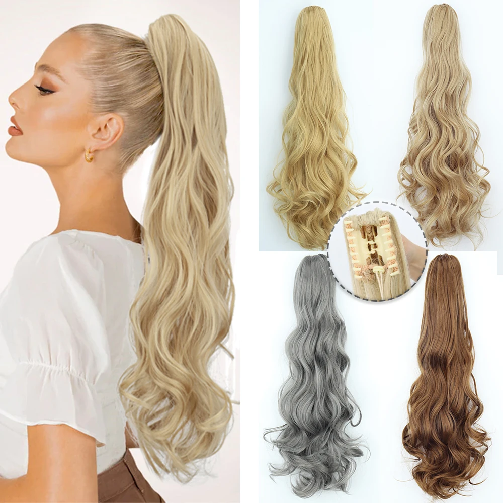 Synthetic 24Inch Wavy Claw Clip On Ponytail Hair Extension Ponytail Extension Hair For Women Pony Tail Hair Hairpiece