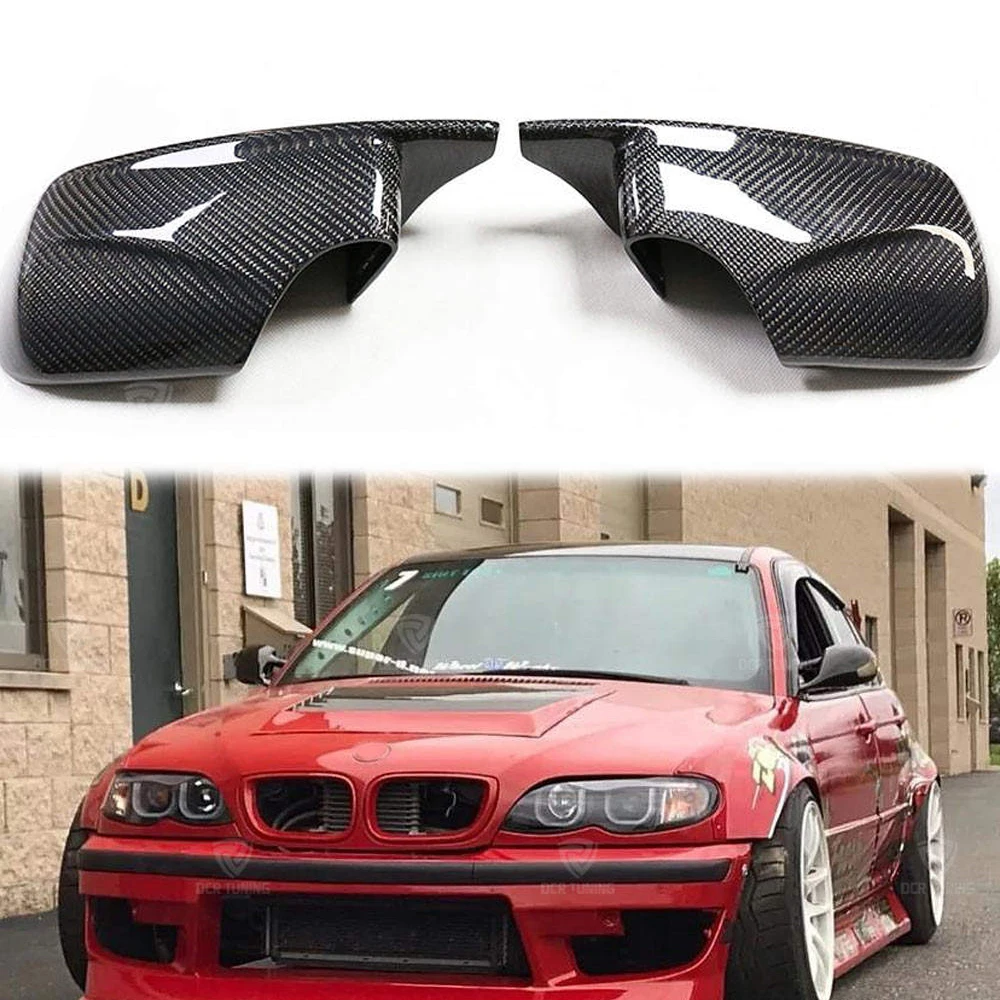 Carbon Fiber Pattern Black Side Mirror cover Caps Replacement for BMW E46 316i 318i 318d 320d 320i 325i 328i 330d 330i 1998-2005