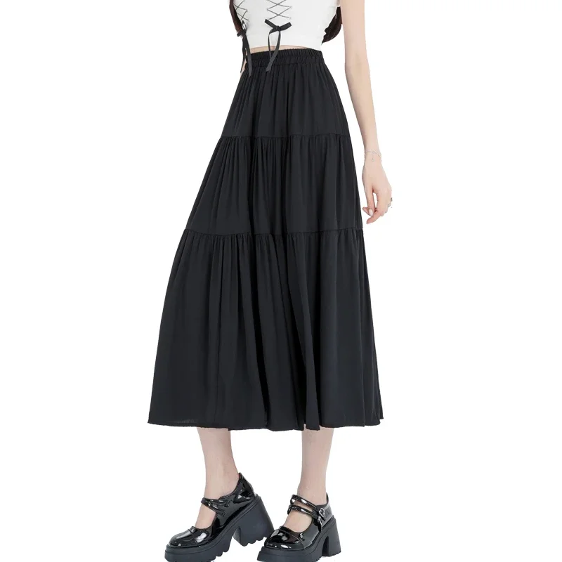 

New Cake Traf Mid-length Skirt Spring and Summer Women High Waist A Line Skirt Kaftan Femme Streetwear Loose Skirts