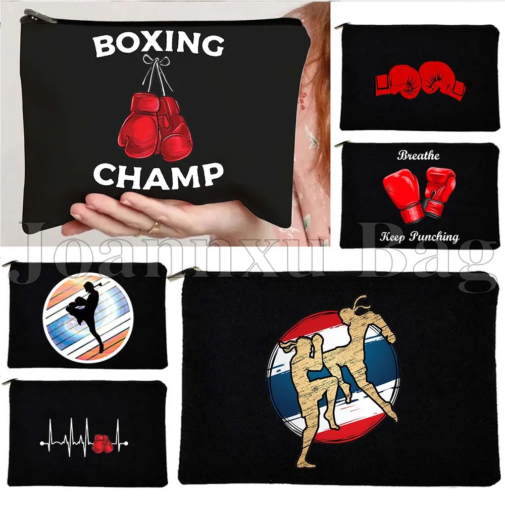

Cute Red Boxing Gloves Rocky Balboa Strong Boxing Fighter Gloves Muay Thai Fan Gifts Canvas Cosmetic Makeup Bag Card Case Pouch