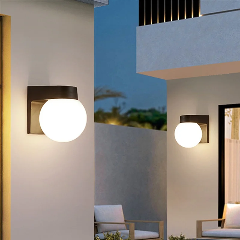 ABKP-Paralume in acrilico latte E27 Lampada da portico per esterni a sfera, Lampada da parete a LED moderna con base per PC bianca nera