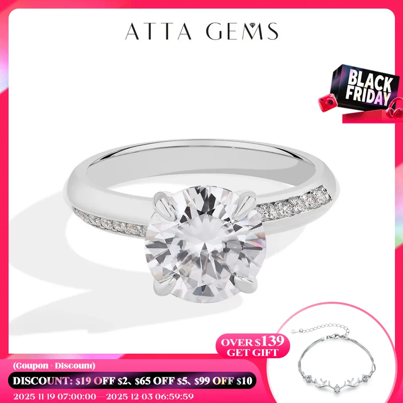 

ATTAGEMS 2024 Round Cut 3CT Moissanite Ring for Women Pass Diamond Test 925 Sterling Silver Engagement Wedding Solitaire Jewelry