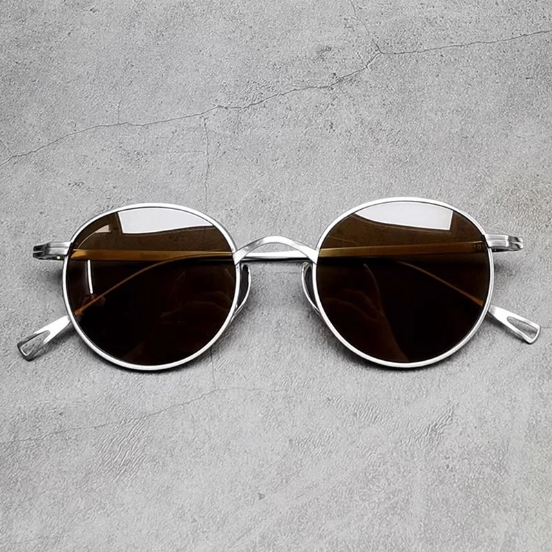 Pure Titanium Retro Round Polarized Sunglasses for Men Vintage Outdoor UV400 Sunglass Women  Japanese Brand Design Sun Glasses