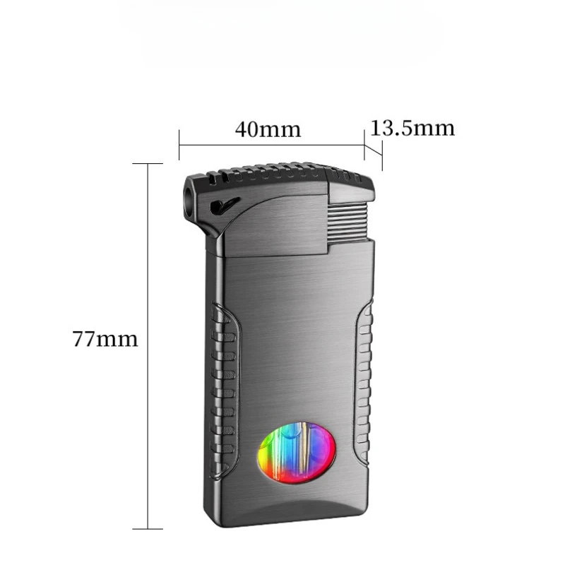 Double Flame Blue Flame Straight Forward Windproof Metal Body,cool Color Lights, Air Window,cyclic Inflatable Men's Gift Lighter