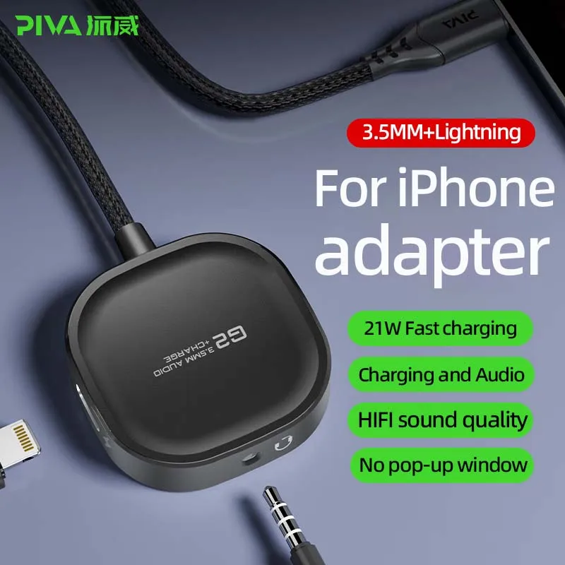 Piva G2  Adapter Lightning Charging 2-in-1 3.5mm Audio iPhone, iPad, Tablet, Wired Earphone Adapter