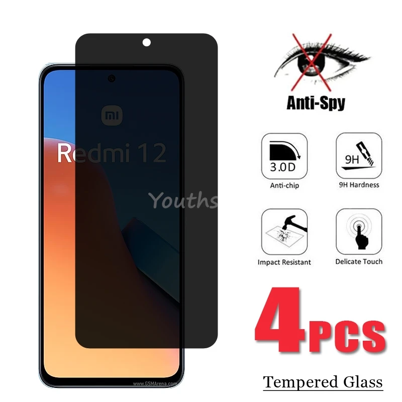 Privacy Screen Glass Xiaomi Redmi 12 Glass Anti-Spy Protector Flim Redmi 12 Tempered Glass Flim Redmi 12 13