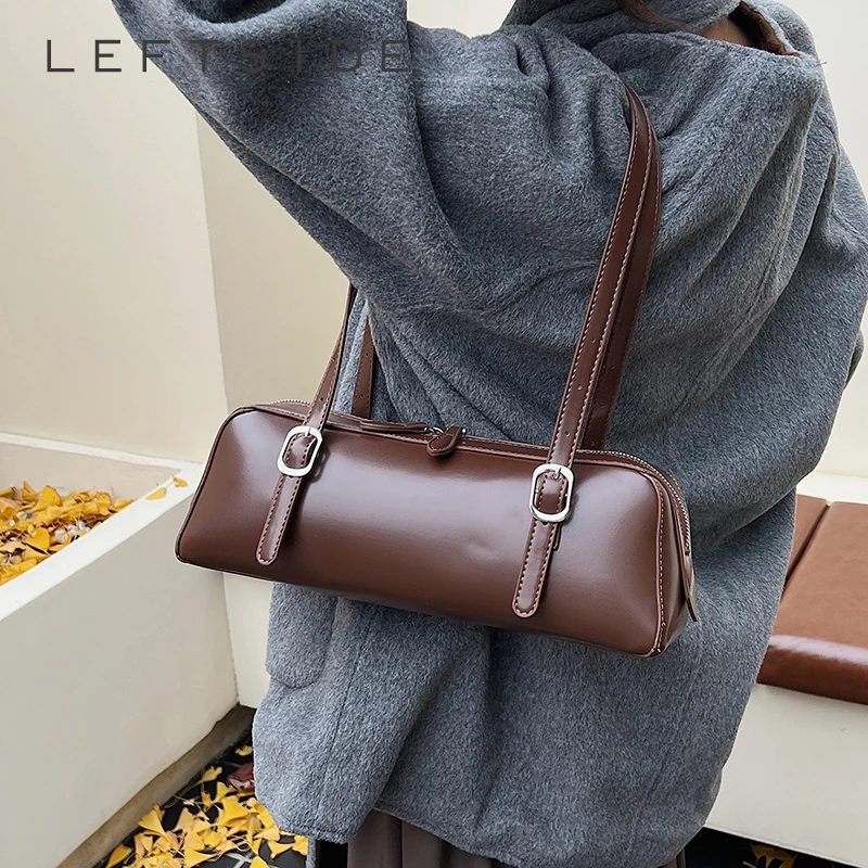 

LEFTSIDE 2025 Women's Vintage Small Trend Solid Color PU Leather Crossbody Bag Retro Shoulder Purse for Daily Fashion Handbags