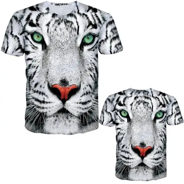 New Adult Men\'s Children\'s 3d Tiger Print Animal Print Short Sleeve T-shirt Hip Hop Harajuku Street Style Sports Thin Top