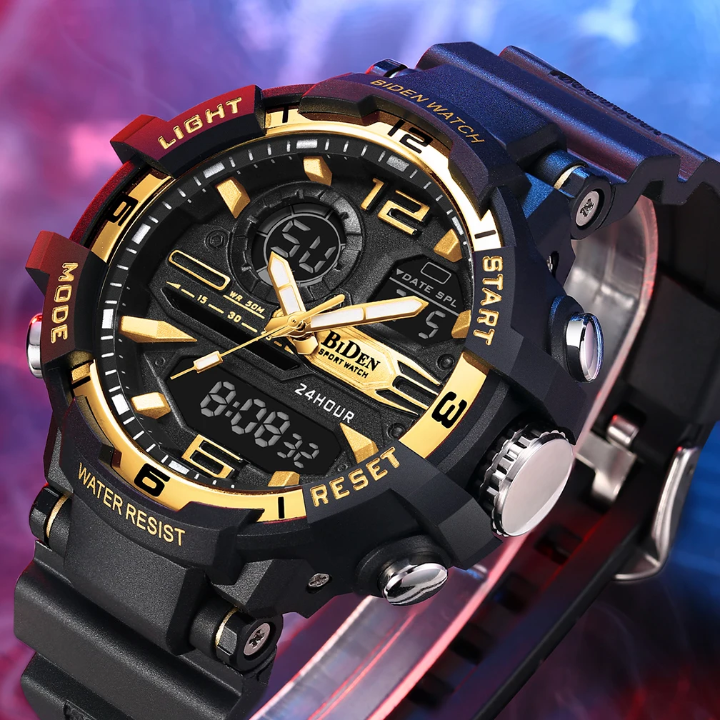 BIDEN Cool Fashion Electronic Watch with Two Display Designs Waterproof Quartz Men's Watch Suitable for Casual Sports Wear