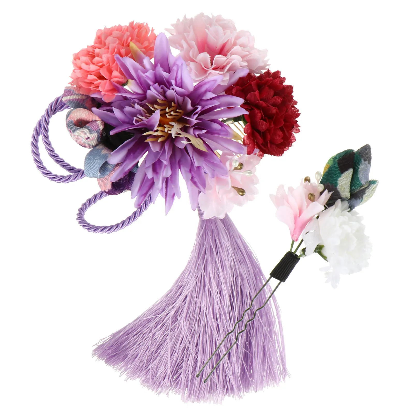 

Набор из 2 заколок-гребней для волос в стиле кимоно с цветами и кисточками, японский стиль, свадебный головной убор, легкий и элегантный