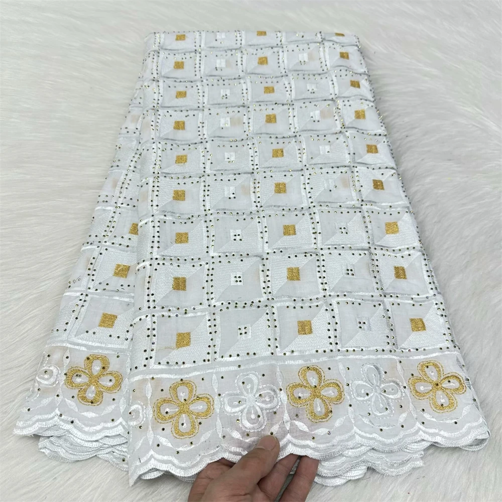 White Swiss Voile Lace Fabric,100% Cotton,  Embroidered African Voile Fabircs Lace, 5 Yards, High Quality