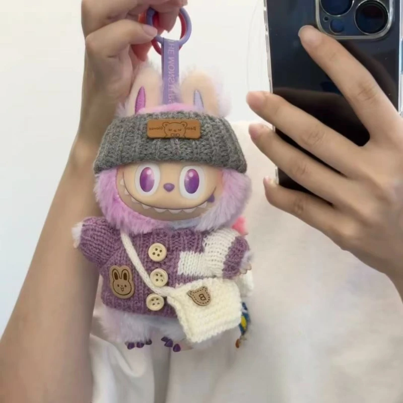 Doll clothes for Labubu Outfit V1 V2 V3 17cm Dolls Sitting Accessories Glasses Clothing Designer Kids Gift Sweater Hat Bag Set