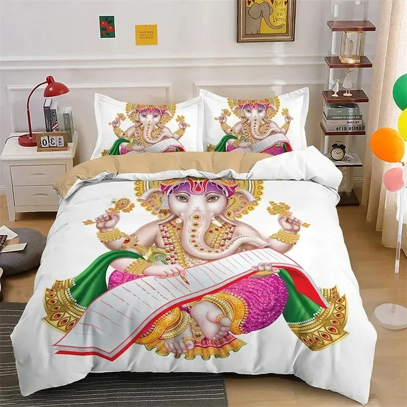 

Lord Ganesha Duvet Cover Microfiber Indian Elephant Bedding Set Bohemia Mandala Comforter Cover King For Boys Girls Room Decor