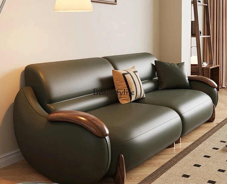 

Imported ebony sofa leather first layer cowhide new Chinese modern simple size apartment
