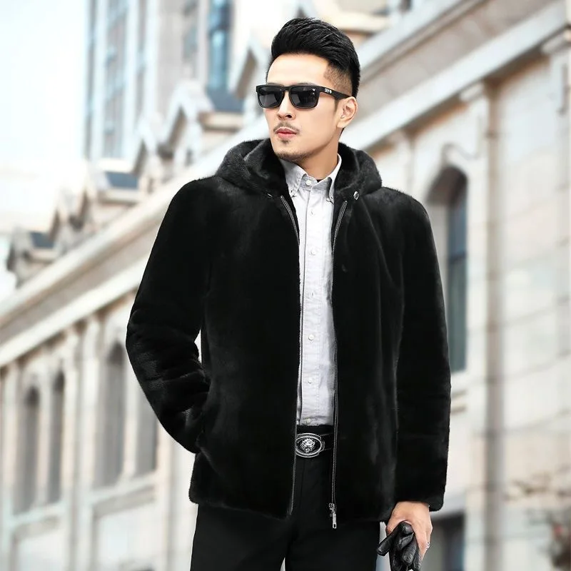 

2026 with Zipper Hooded Comfortable High Street Fashion New Coat Men's Mink Jacket Winter Warm Lapel Short Top Thick
