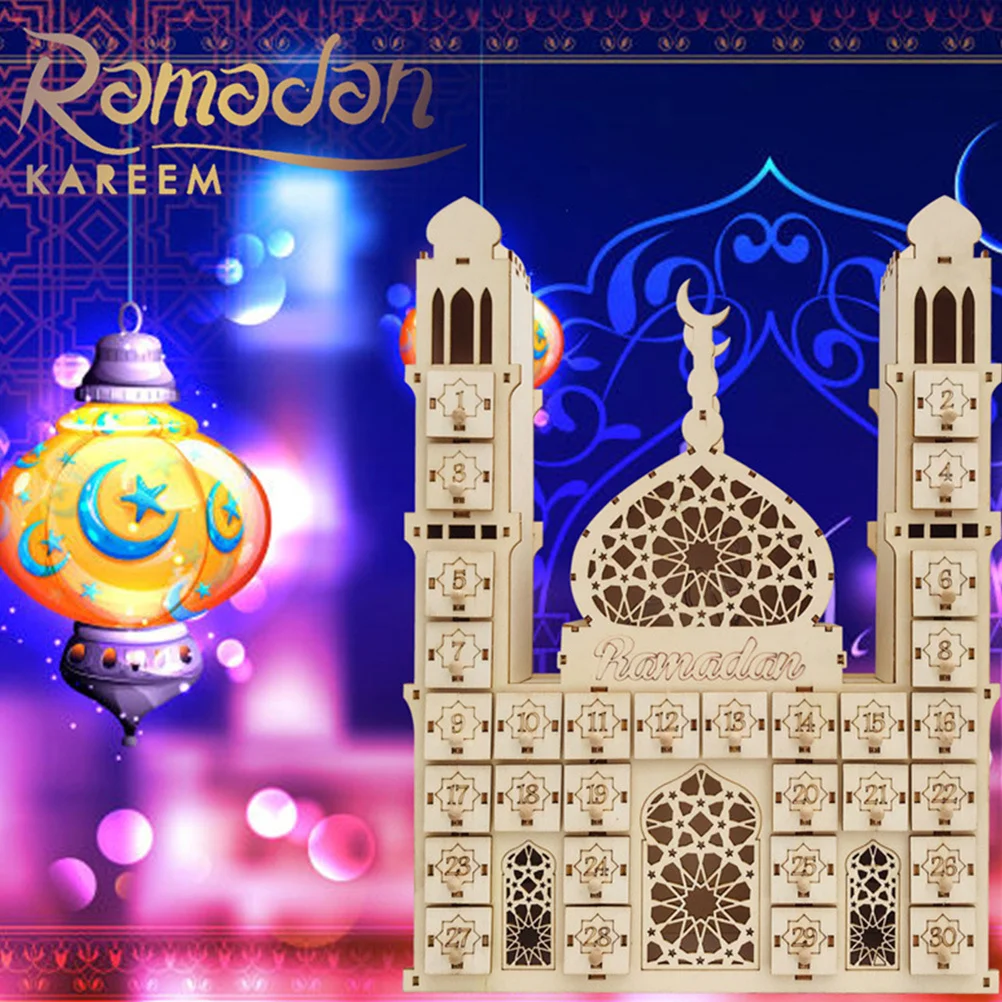 1 pc Wooden Advent Calendar Creative Ramadan Countdown Decorative Desktop Calendar For Holiday Party Home Decoration Khaki