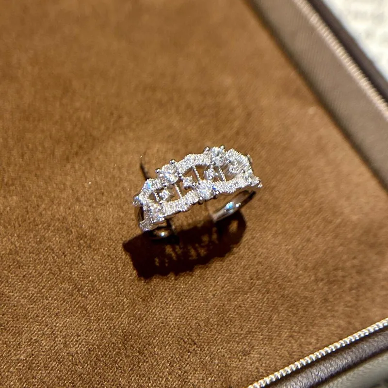 الفرنسية الرجعية الفضة الدانتيل القيثارة صف خاتم الماس الإناث المتخصصة تصميم رائعة الأناقة الخفيفة الفاخرة الراقية المجوهرات #1