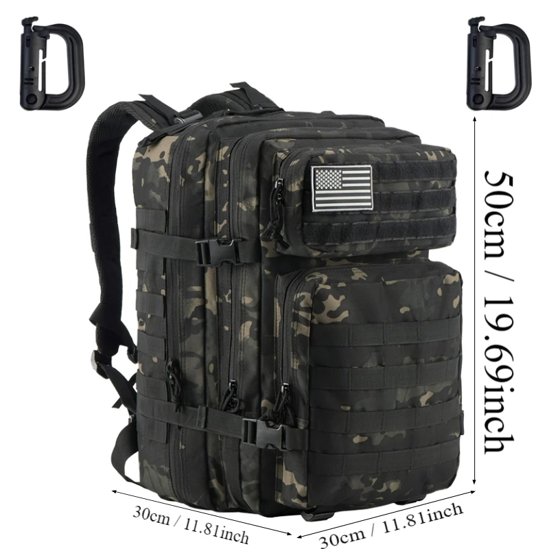 45L Outdoor Backpack Large 3 Day Assault Pack Molle Bag Rucksack Bug Out Bag for Camping Hunting Hiking With  2 D-Ring