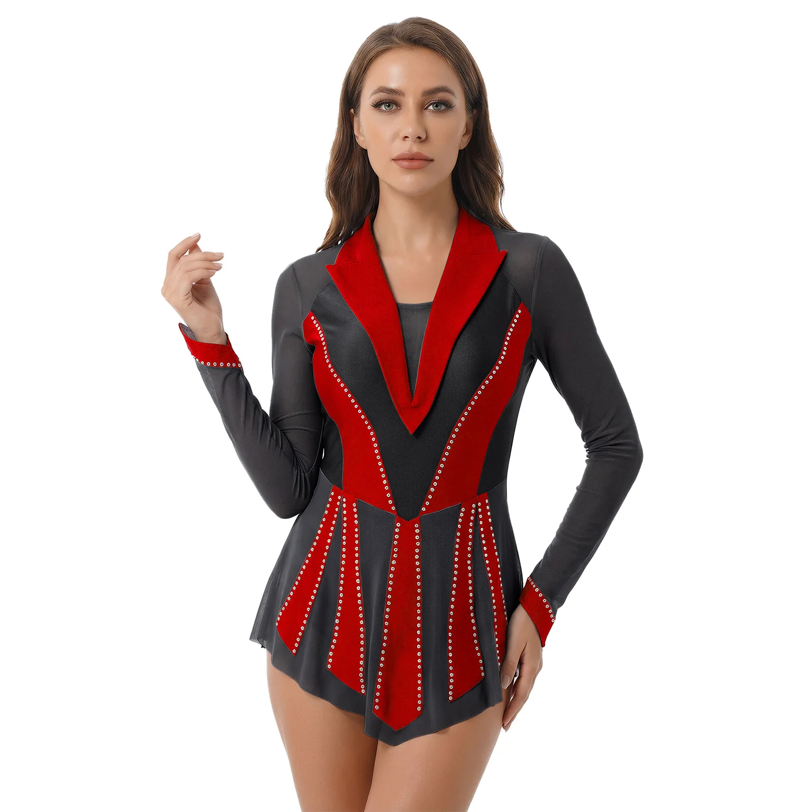 

Women Lyrical Figure Skating Modern Waltz Dance Dress Bodysuit Sheer Mesh Breathable Ballet Ballroom Stage Dance Performance