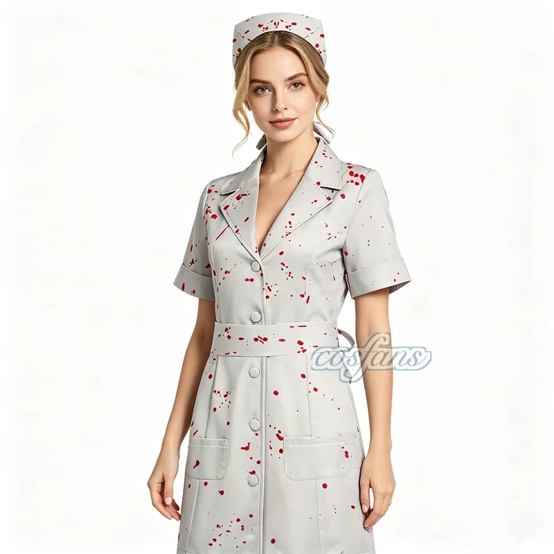 

Movie Silent Hill Cosplay Nurse White Bloodstained belt and hat Uniform Halloween Costume Fancy Halloween Dress for Woman