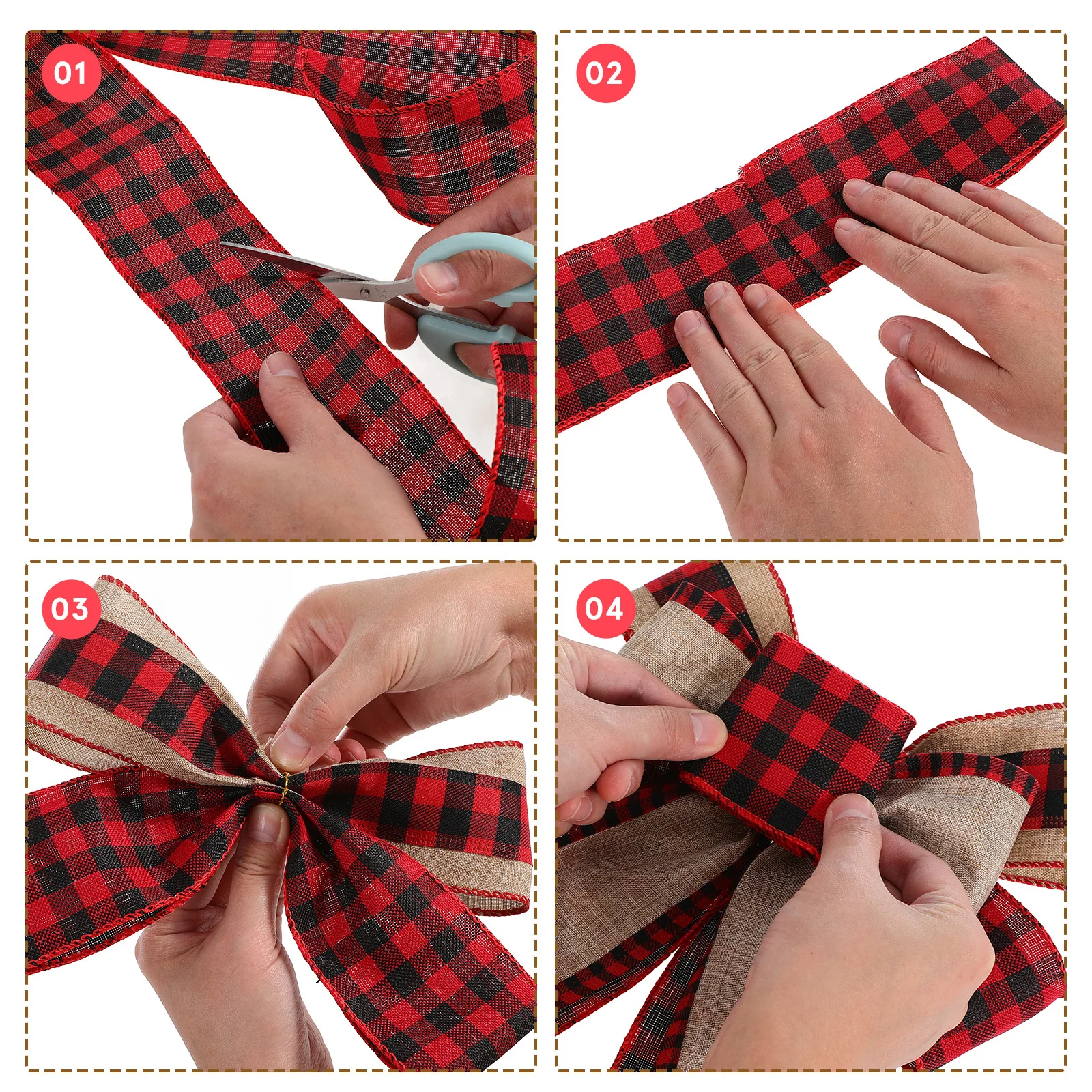 

Christmas Ribbon 3 Rolls 5 Yards Buffalo Plaid Burlap Craft Bows Garland Rustic Xmas Party Decoration Buffalo Plaid Ribbon