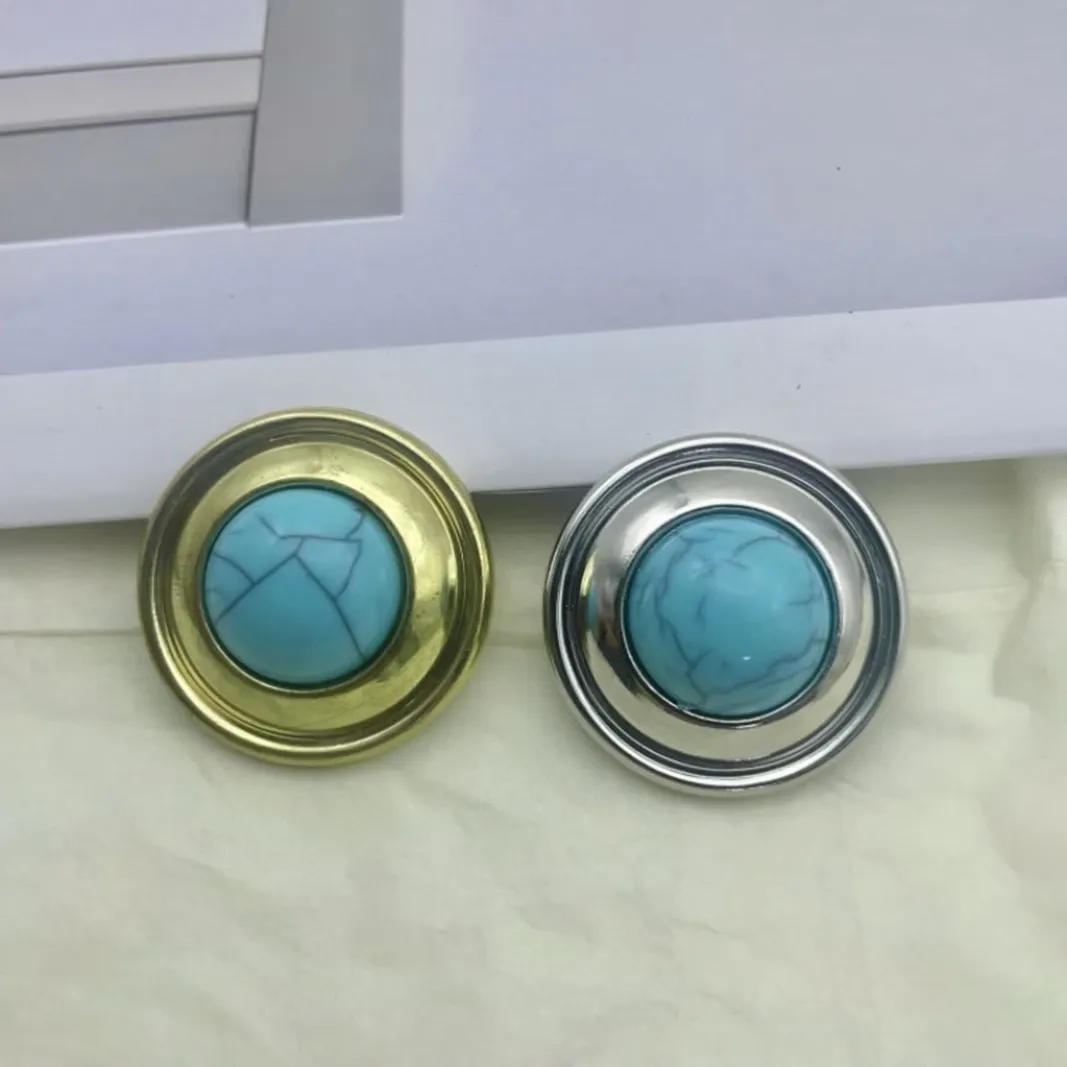 

10PCS Of 30mm Turquoise Patterned Metal Button For Shirt Suit Fashionable Round Button