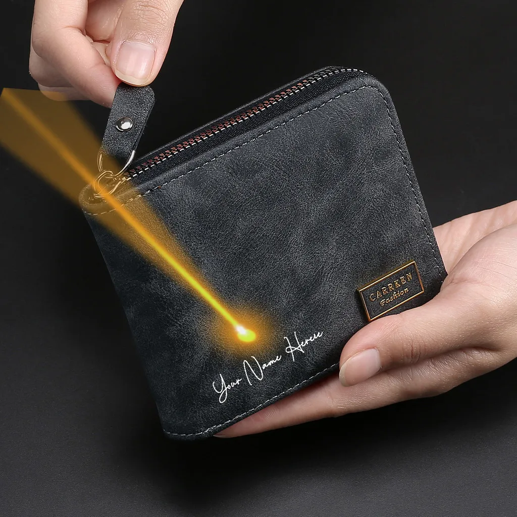 Personalized Engraved Name Men's Zipper Wallet - Short Style with Coin Purse Business Card Holder, Ideal Father's Day Gift