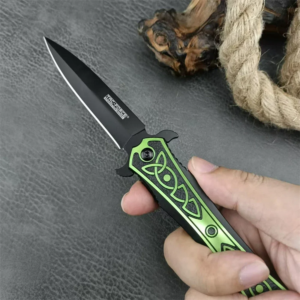 Green TAC Hunting Folding Knife  High Quality Aluminum Handle EDC Outdoor Foldable Pocket Knife Camping Hiking Survival Tools