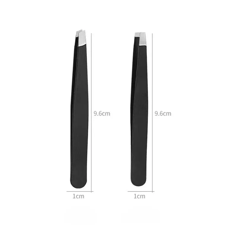 Stainless Steel Black Eyebrow Tweezer with Slant and Flat Point Beauty Tools for Eyelash Tweezer & Ingrown Hair Removal