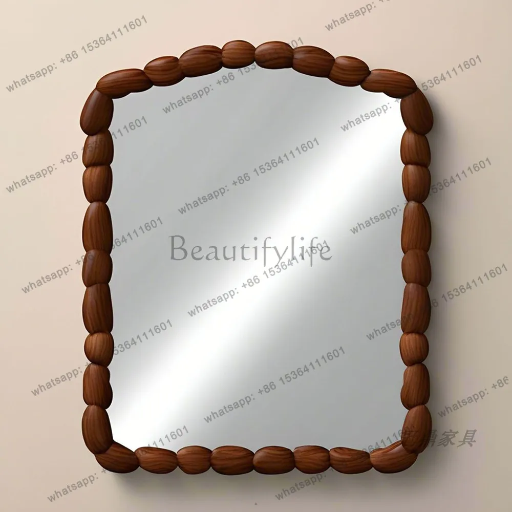 YJ American Creative Wooden Vanity Mirror Mid‑Century Wall Mount Unit For Bathroom Designer Style Bedroom Dressing Decor