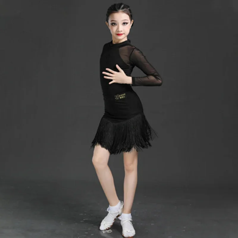 2024 Black suits Latin Performance Summer Children's Girls Practise Training Dress Dancing Clothing Stage Performance Uniforms