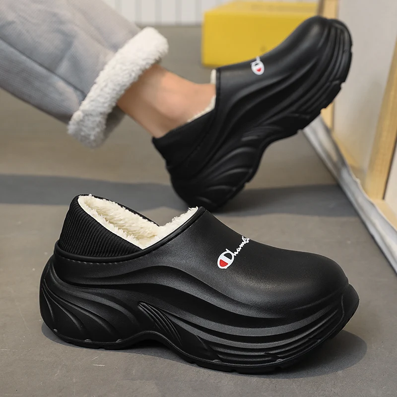 

Unisex Home Slipper 2026 New Winter Waterproof EVA Slippers Plush Warm Lining Man House Warm Clogs High Quality Women Shoe