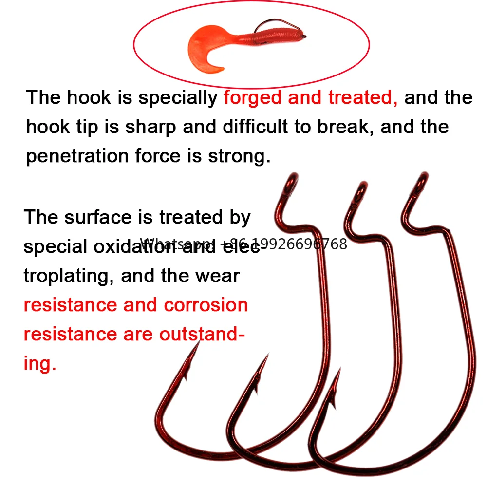 

Wholesale Red Rig Worm Crank Hook Pointed Bleeding Bait Wide Belly Hooks for Soft Plastic Lure Bass Fishing Hook Tackle factory