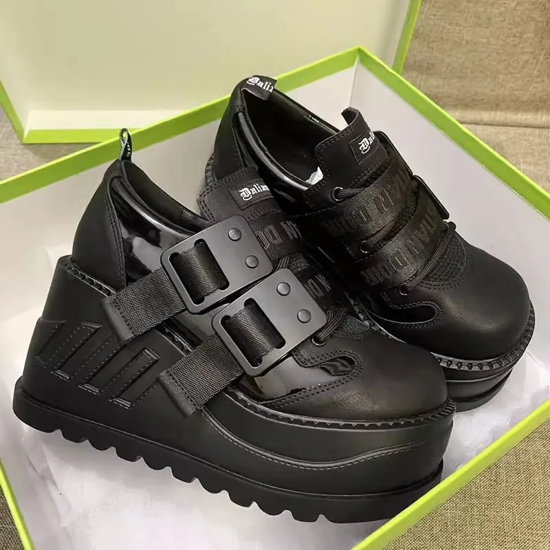 

Punk Sle Thi Bot Platform oes Women's Bla Gothic Flat Heels Cross Bule round Toe Daily Wear Deep Mouth Single oes